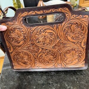 Brown Embossed Leather Handbag